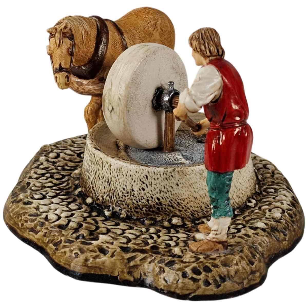 Statua cm.10 Gruppo Pastore alla Macina con Cavallo | Moranduzzo