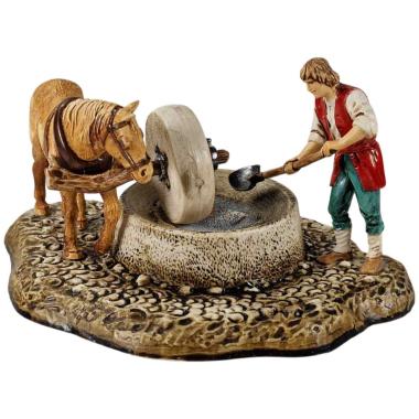 Statua cm.10 Gruppo Pastore alla Macina con Cavallo | Moranduzzo