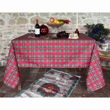 Tovaglia Natalizia cm.135x270 Resinata Fantasia Tartan Disponibile 3 colori -155 Verde |Atelier17
