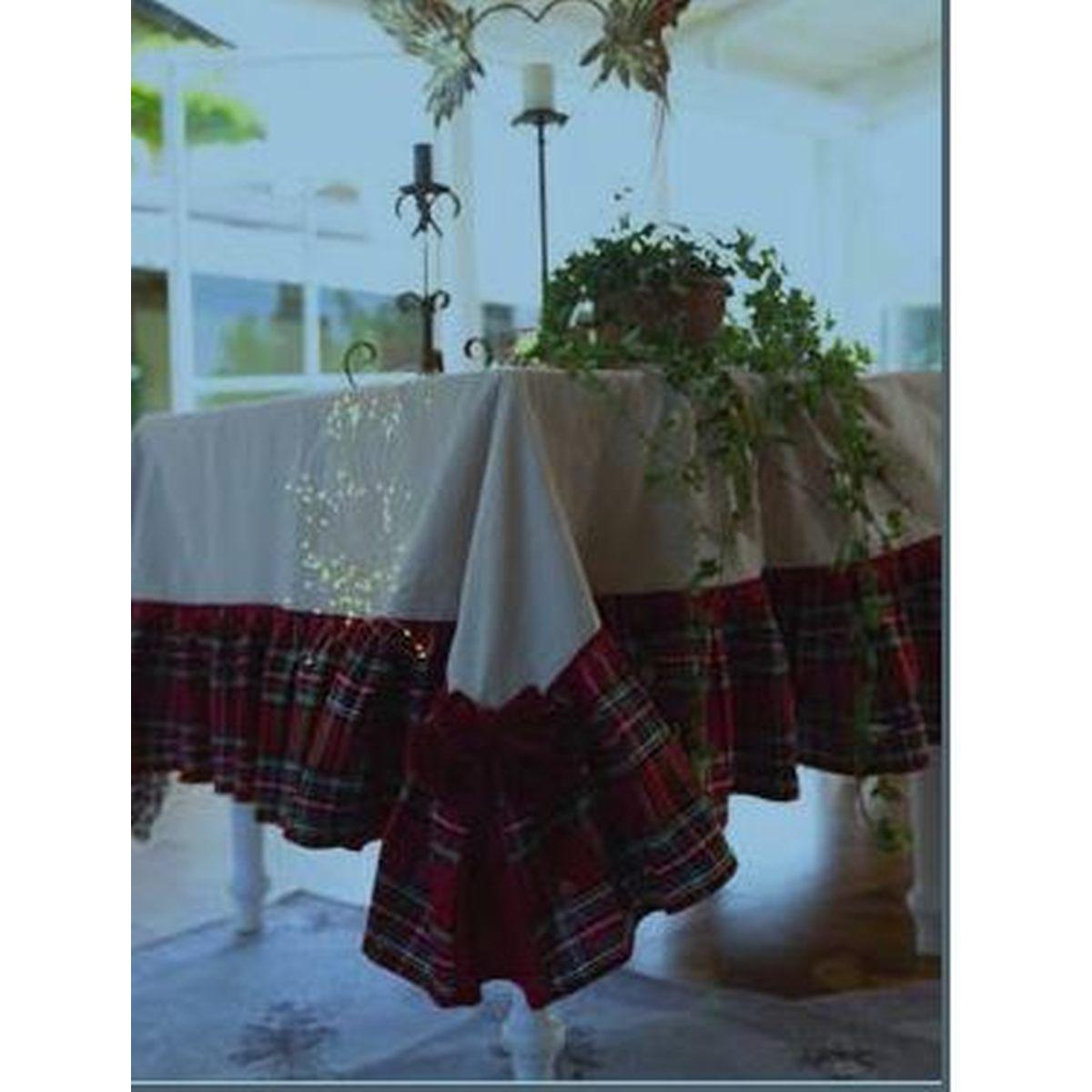 Tovaglia Natalizia cm.155x220 Resinata Fantasia Tartan con Voila Disponibile 2 Colori -647 Rosso |Atelier17