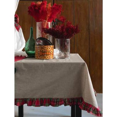 Tovaglia Natalizia cm.155x360 Resinata Fantasia Tartan con Voila Disponibile 2 Colori -661 Rosso |Atelier17