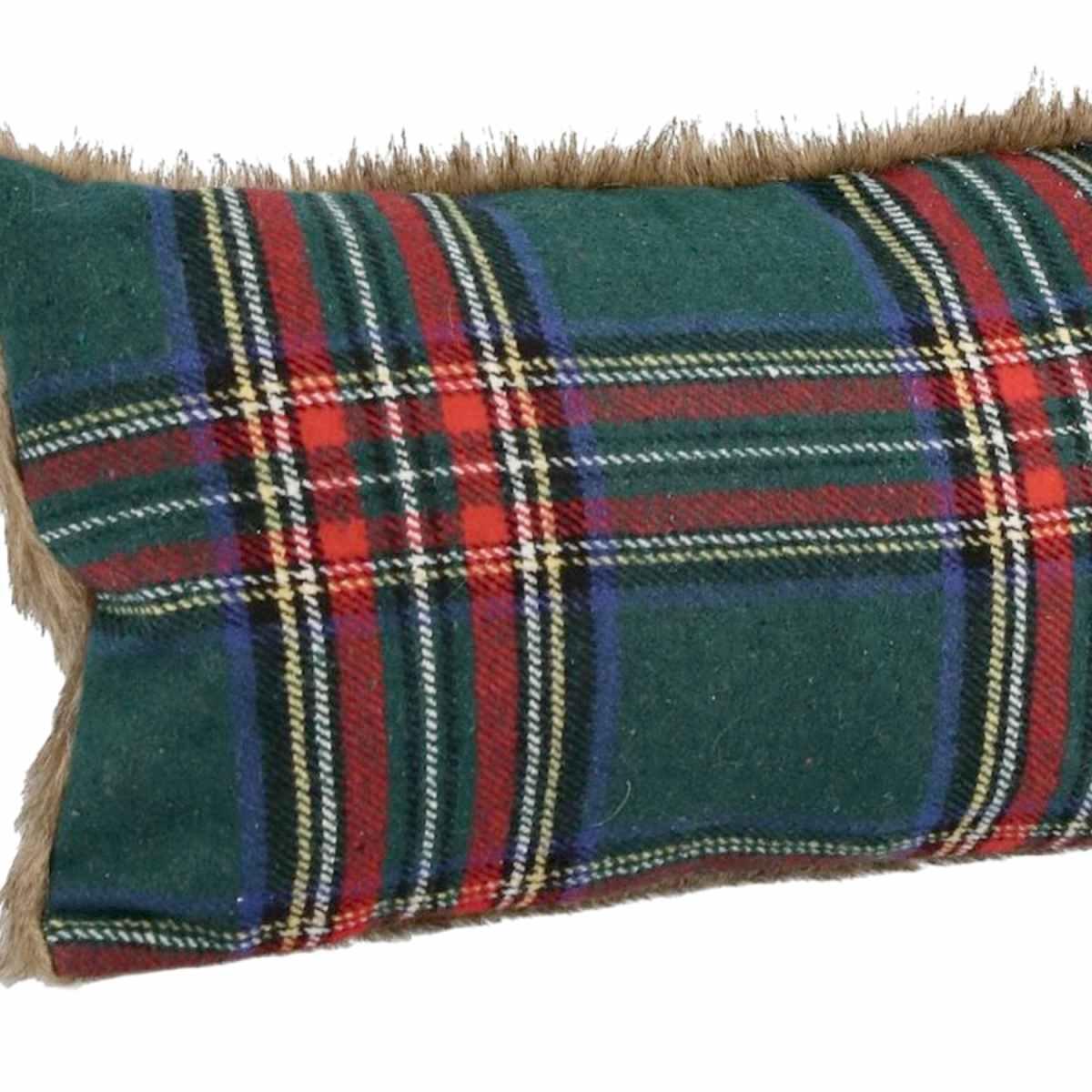 Cuscino Arredo in Tessuto Natale Tartan Verde con Pelliccetta cm.40x60 |Bizzotto