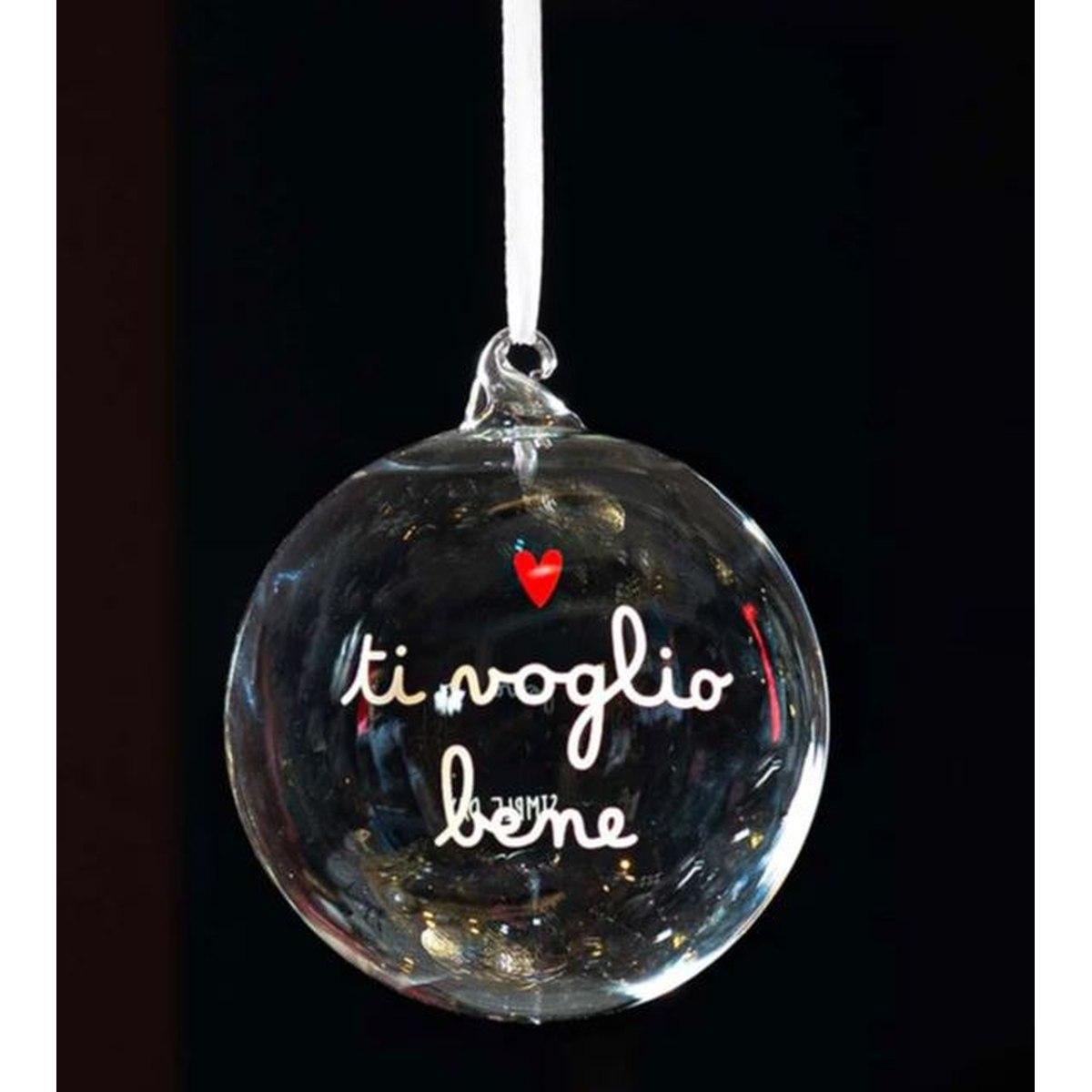 Pallina Natale Vetro cm.Ø12 con Scritta Ti Voglio Bene |_449