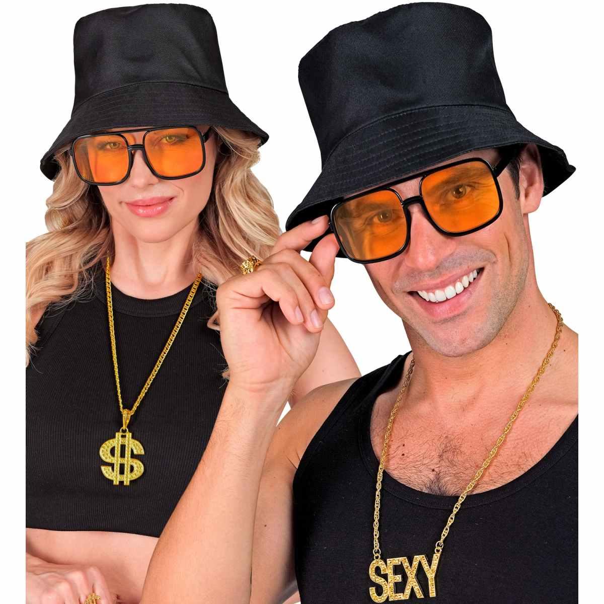 Occhiali Neri Hip Hop con Lenti Arancioni |Widmann