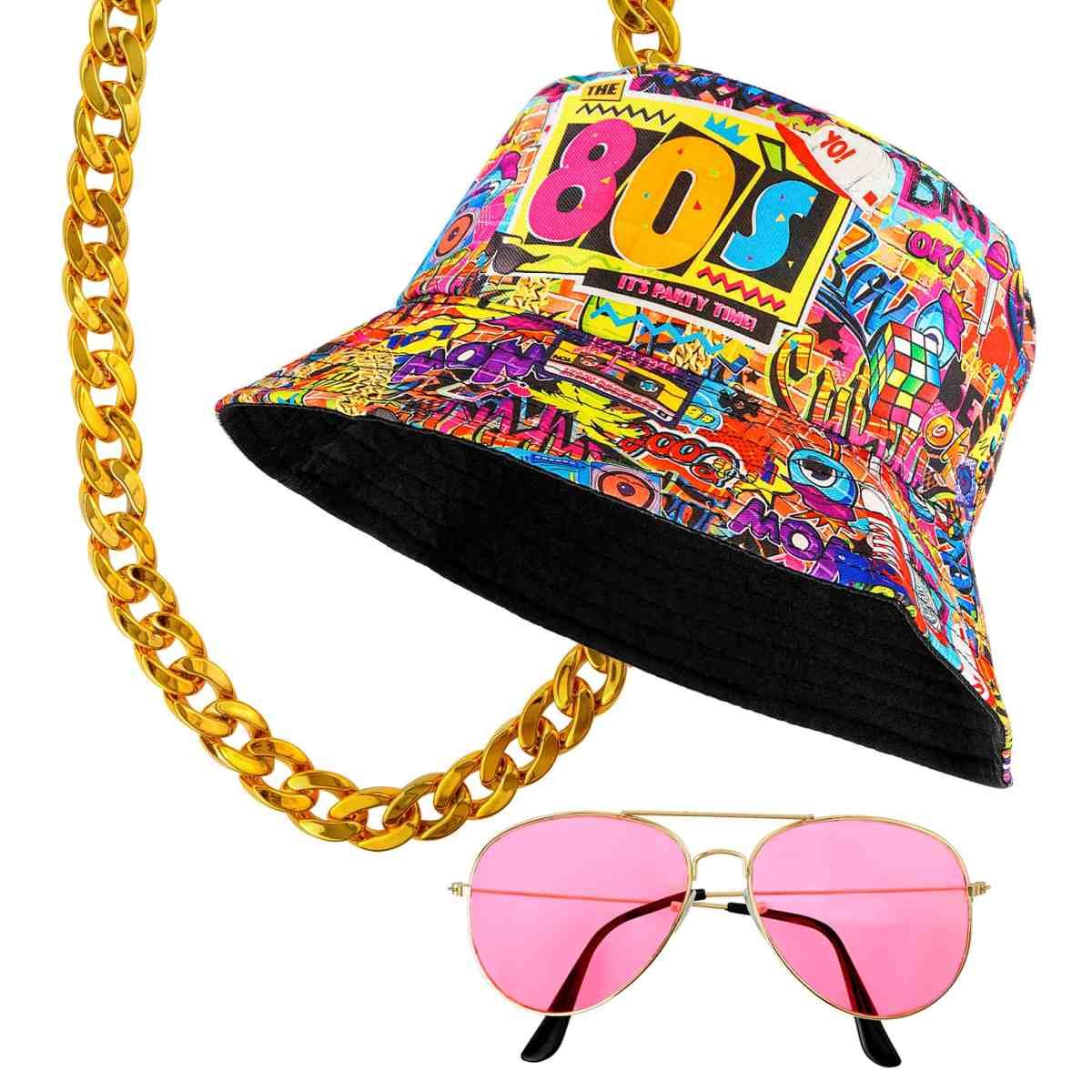 Moda Funky Capello Occhiali Collana Anni '80 Set pz.4 |Widmann