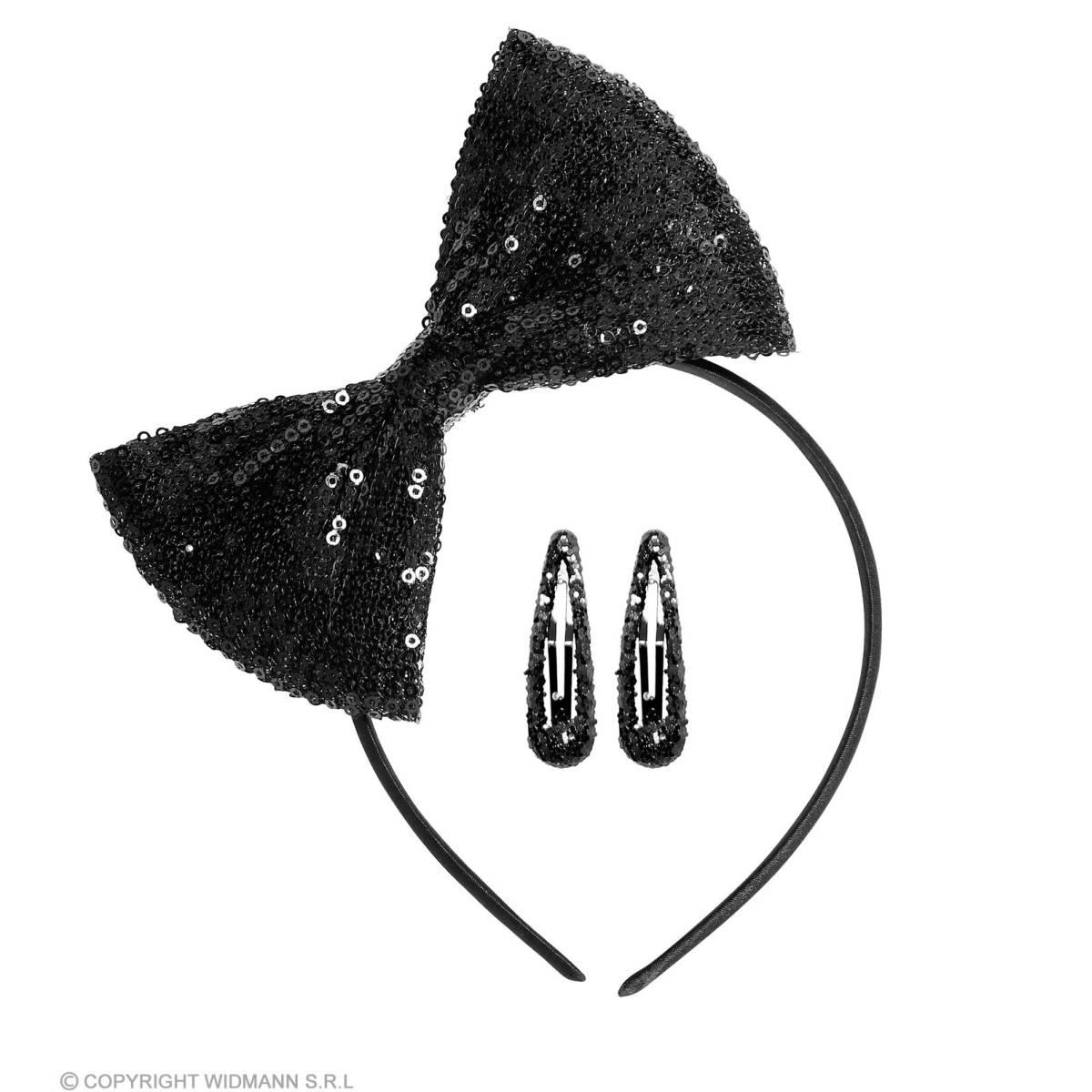 Cerchietto con Fiocco in Paillettes Nero con Mollette |Widmann