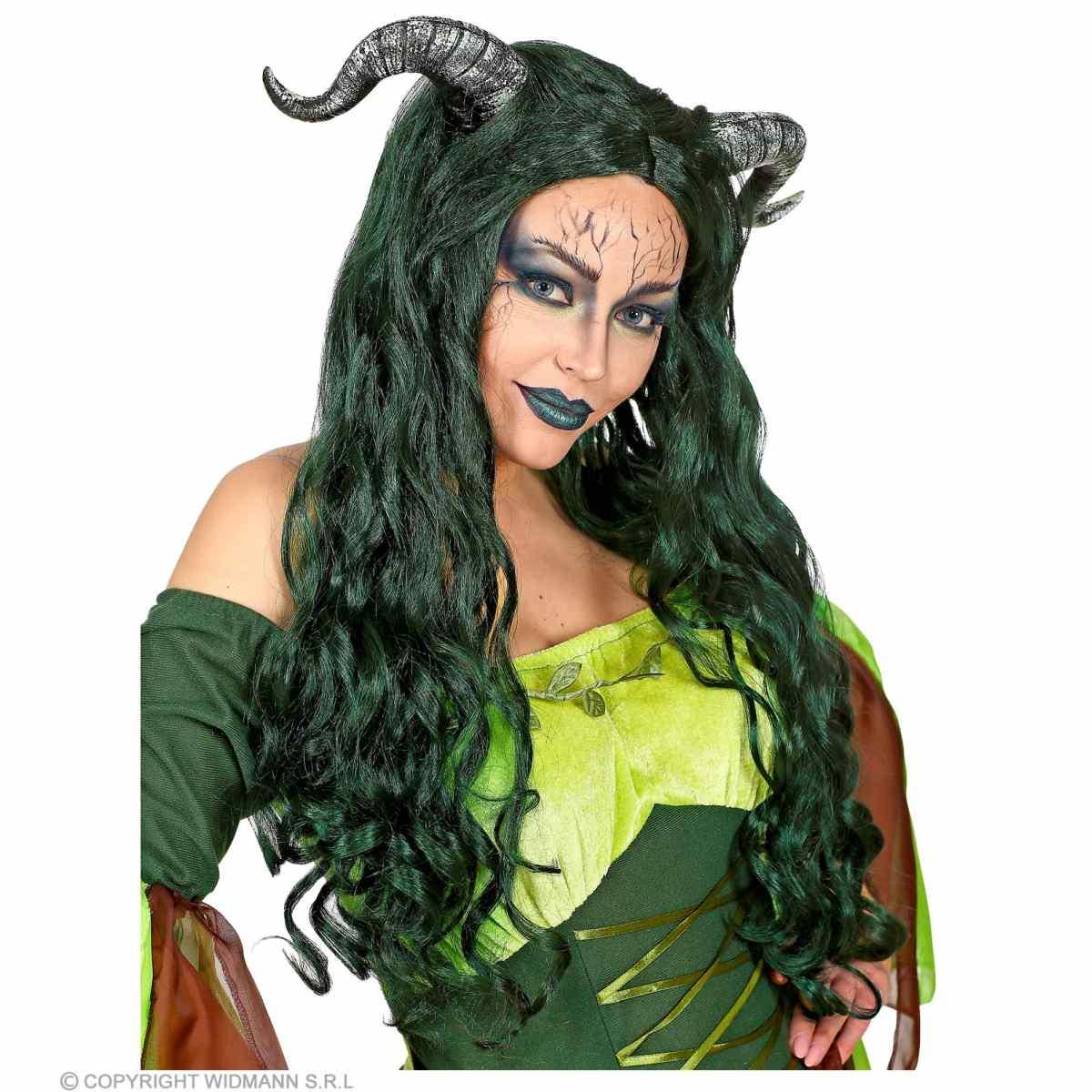 Parrucca Verde Mossa con Corna Nere |Widmann