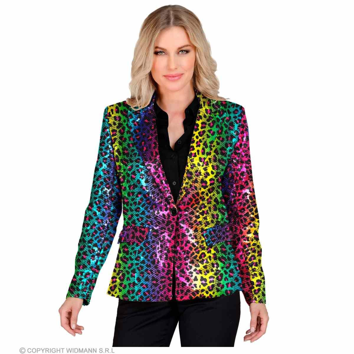 Giacca Party Disco Animalier Leopardata Arcobaleno Paillettes |Widmann