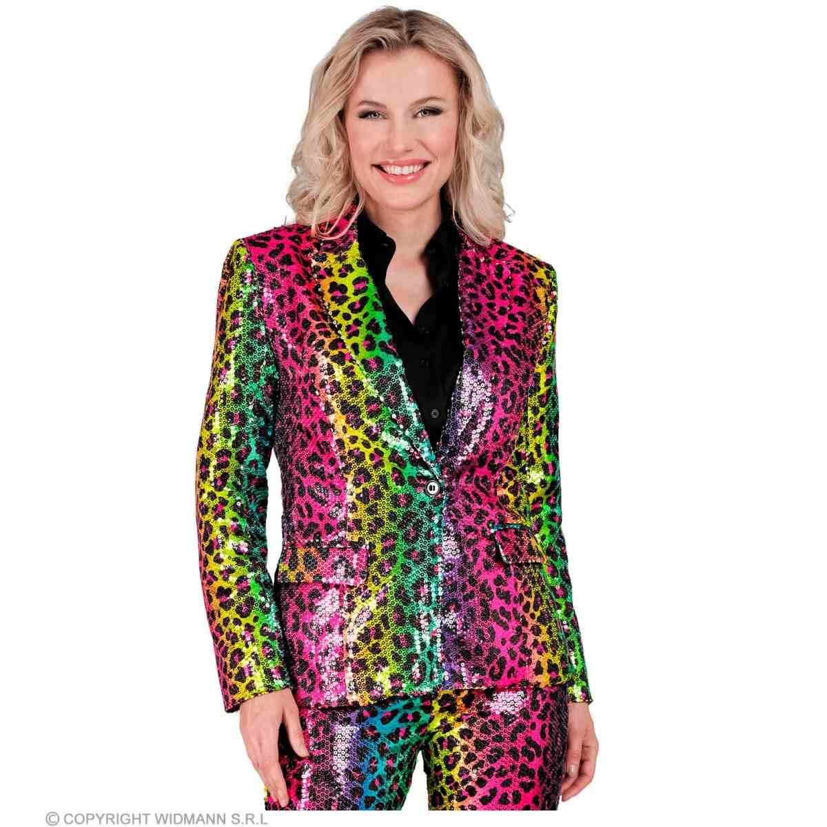 Giacca Party Disco Animalier Leopardata Arcobaleno Paillettes |Widmann