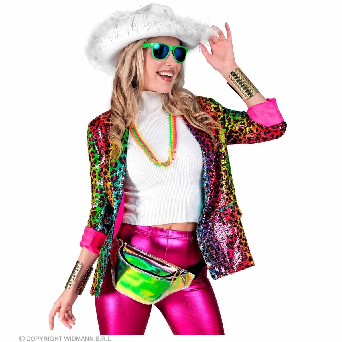 Giacca Party Disco Animalier Leopardata Arcobaleno Paillettes |Widmann