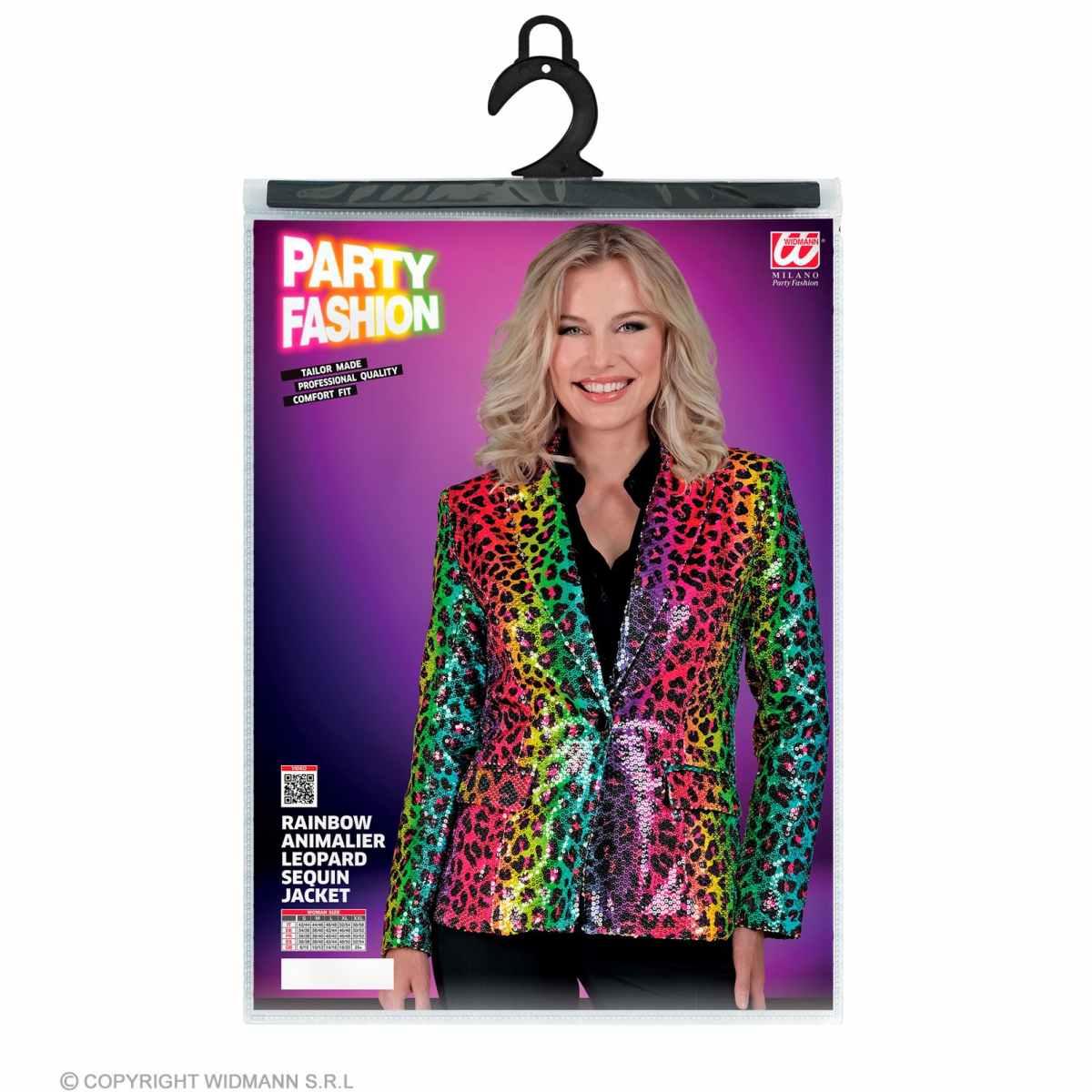 Giacca Party Disco Animalier Leopardata Arcobaleno Paillettes |Widmann