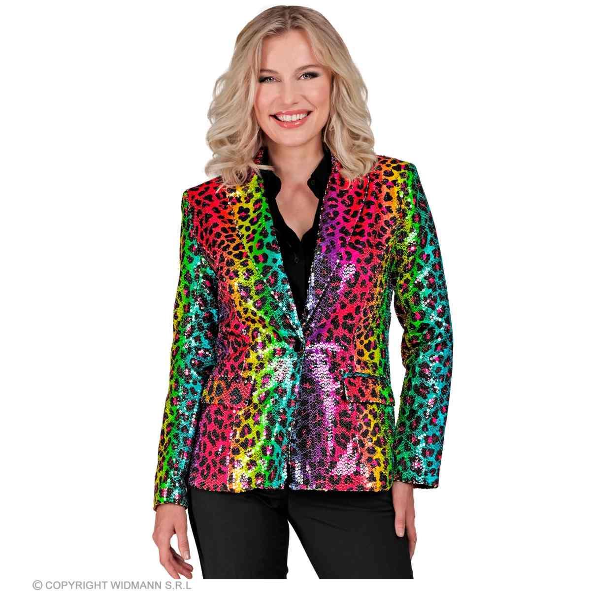 Giacca Party Disco Animalier Leopardata Arcobaleno Paillettes |Widmann