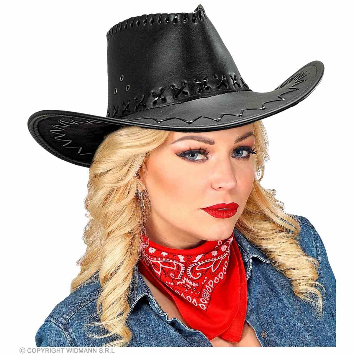 Cappello Cowboy Similpelle Nero con Cuciture |Widmann