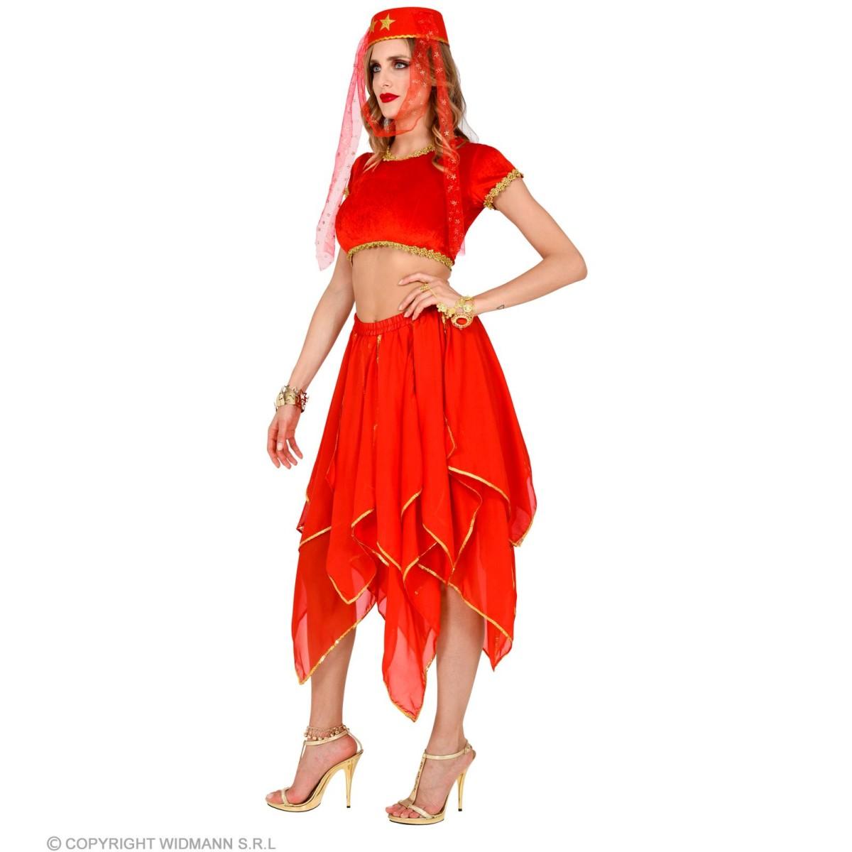 Gonna Chiffon Rossa con Decorazioni Oro |Widmann