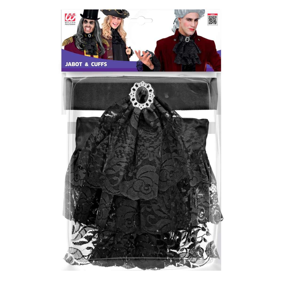 Jabot Tessuto Nero Pizzo con Polsini |Widmann