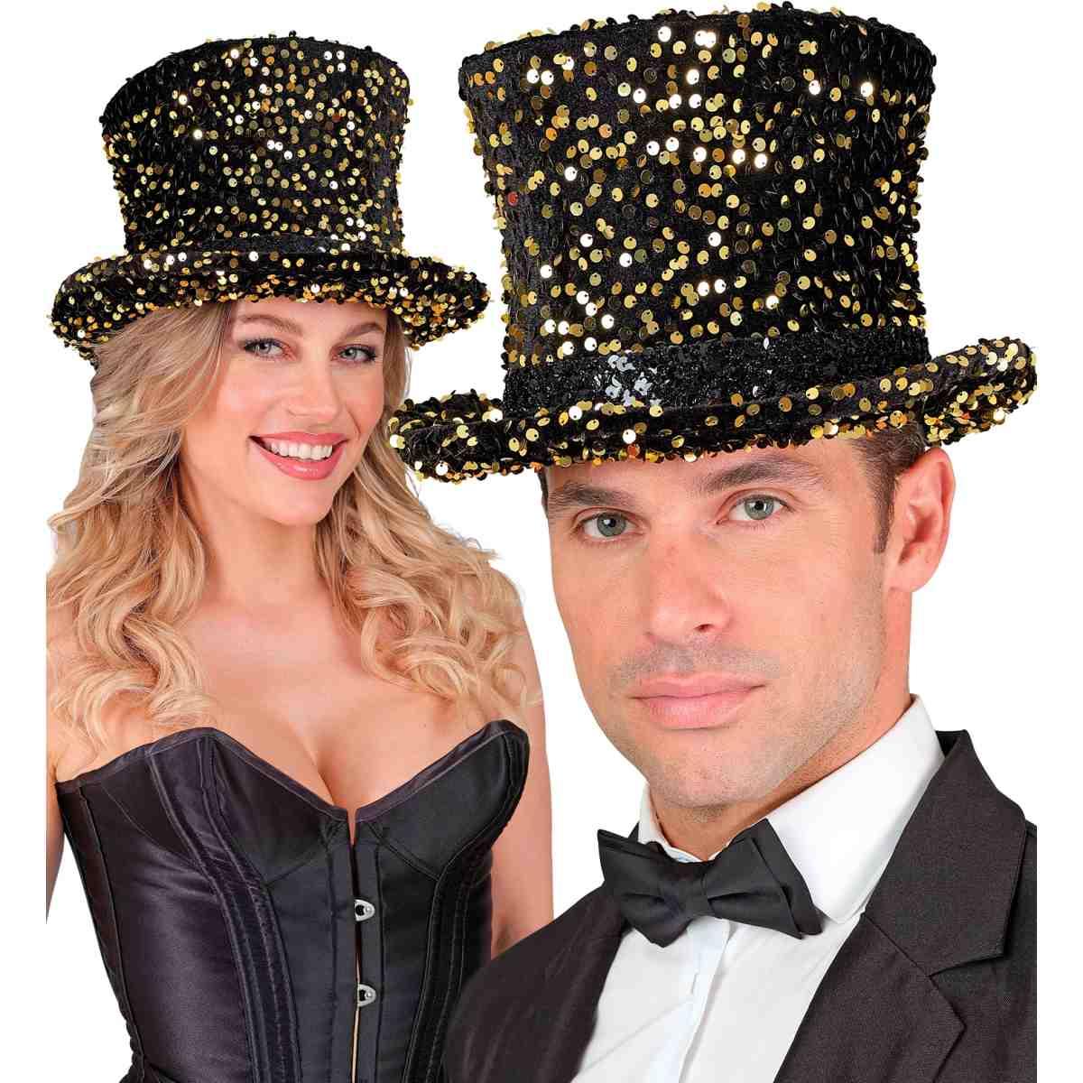 Cappello Cilindro Oro con Paillettes |Widmann