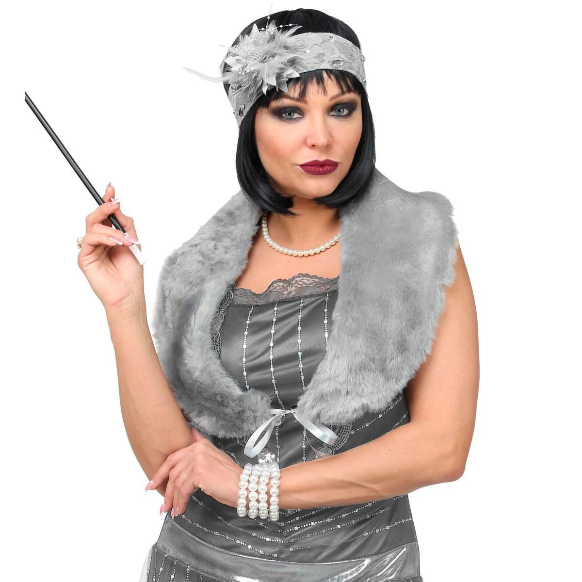 Charleston con Stola Grigio e Copricapo con Piume |Widmann