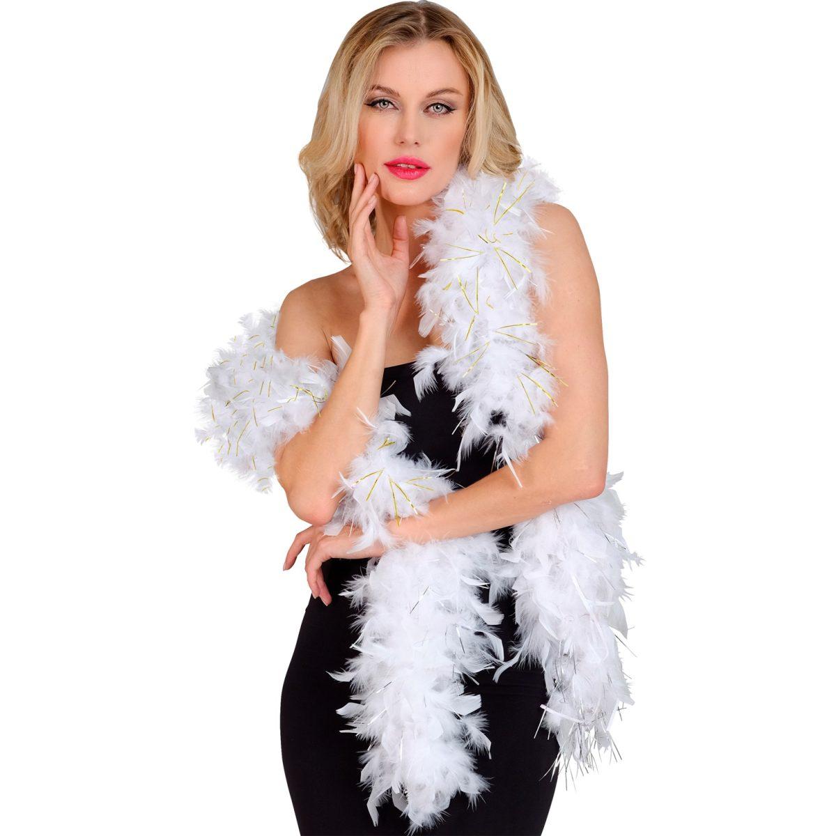 Boa di Piume Extra Lusso cm.180 gr.50 Bianco con Lamè Oro |Widmann