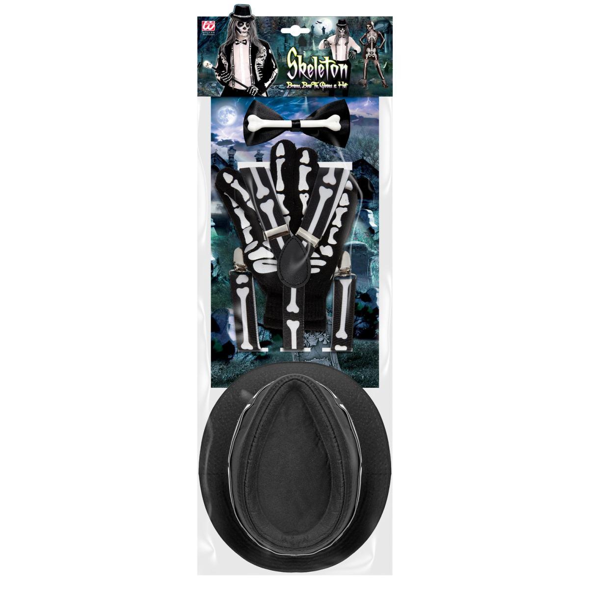 Scheletro con Bretelle Papillon Guanti e Cappello Set pz.4 |Widmann