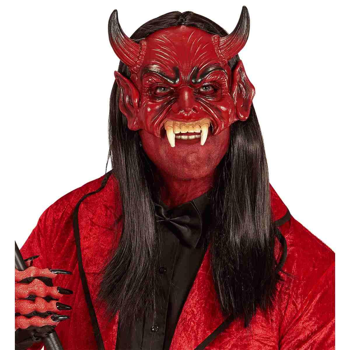 Maschera Viso PVC Horror Lattice Diavolo con Corna |Widmann