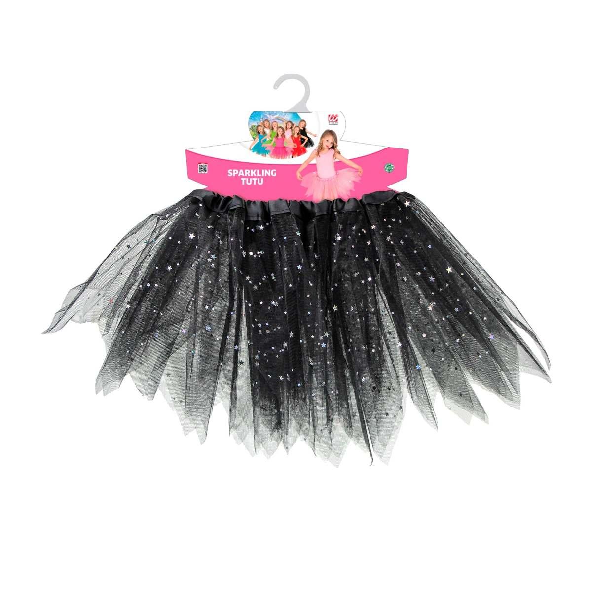 Gonna cm.30 Nera Tulle con Brillantini |Widmann