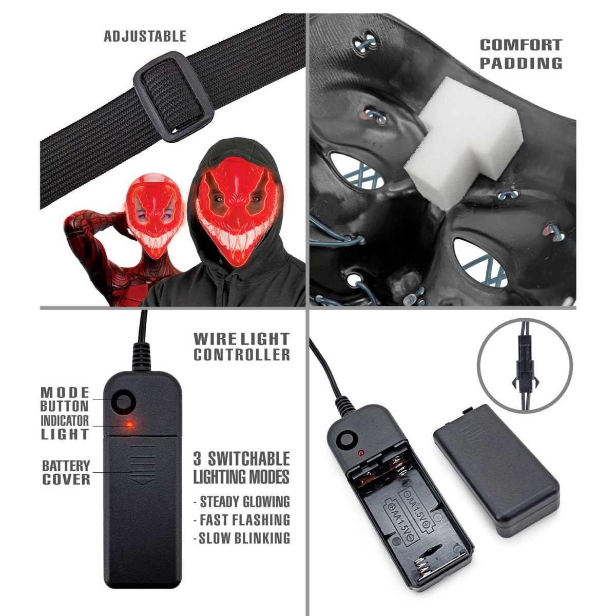 Maschera Viso PVC Horror Mostro con Luce Rossa |Widmann