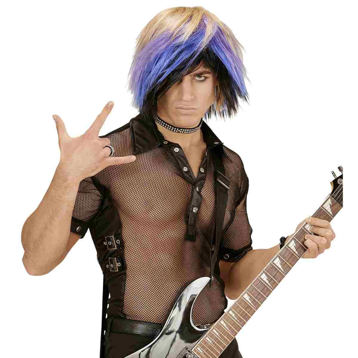 Parrucca Emo Nera con Ciocche Colorate |Widmann