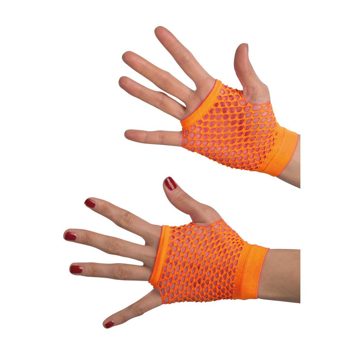 Guanti Corti Rete Arancione Fluo Senza Dita cm.10 |Carnival Toys