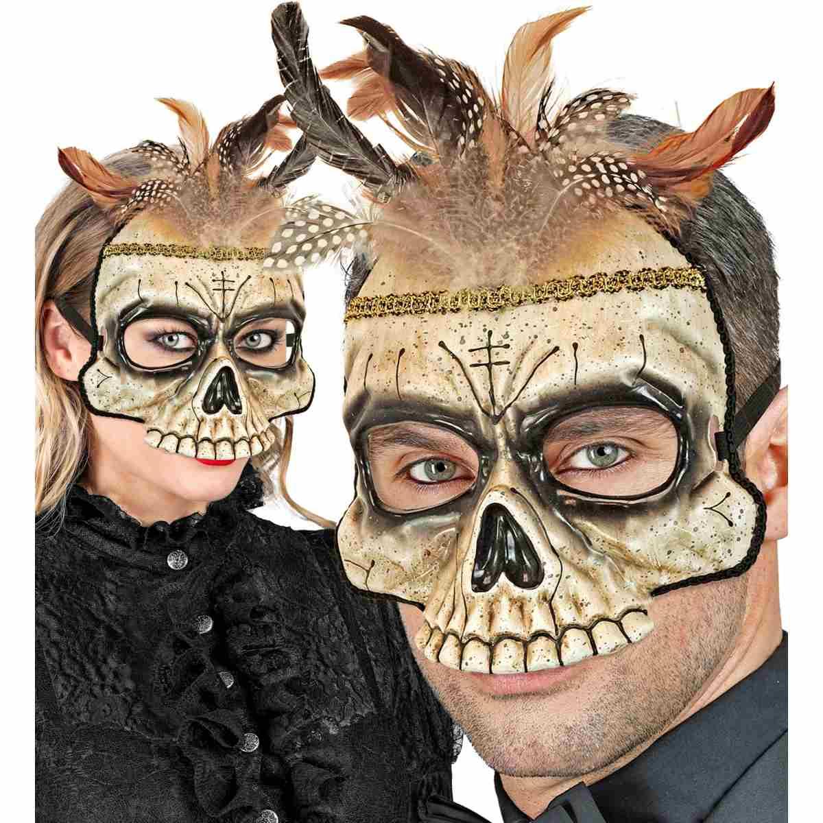 Maschera Viso Horror Tessuto Teschio Voodoo |Widmann