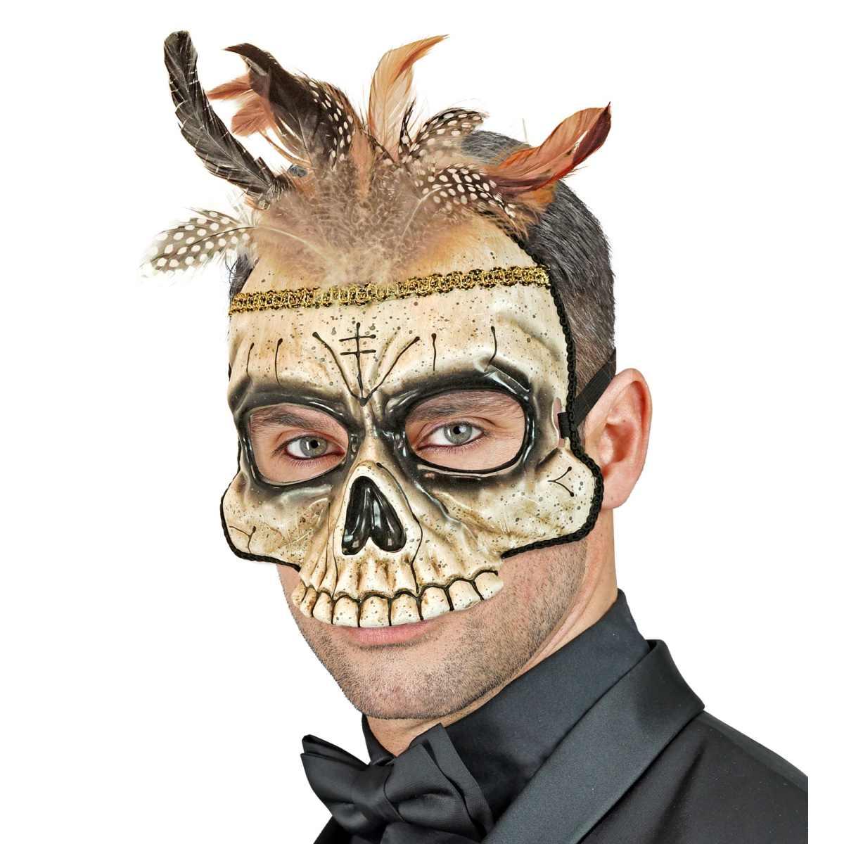 Maschera Viso Horror Tessuto Teschio Voodoo |Widmann