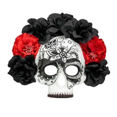 Maschera Viso PVC Horror Dia De Los Muertos con Fiori Mezzo Viso |Widmann