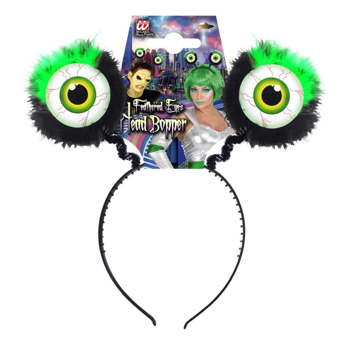Cerchietto Alieno Occhi con Piume Verde |Widmann