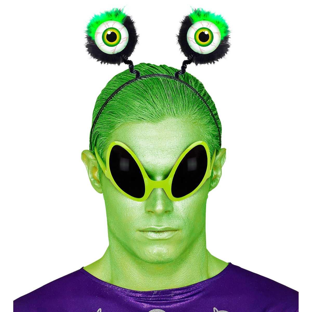 Cerchietto Alieno Occhi con Piume Verde |Widmann