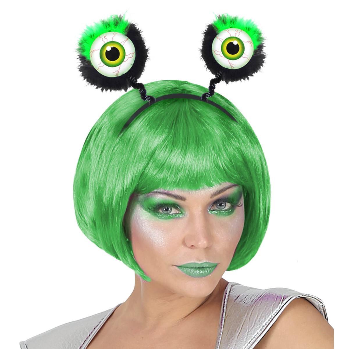 Cerchietto Alieno Occhi con Piume Verde |Widmann