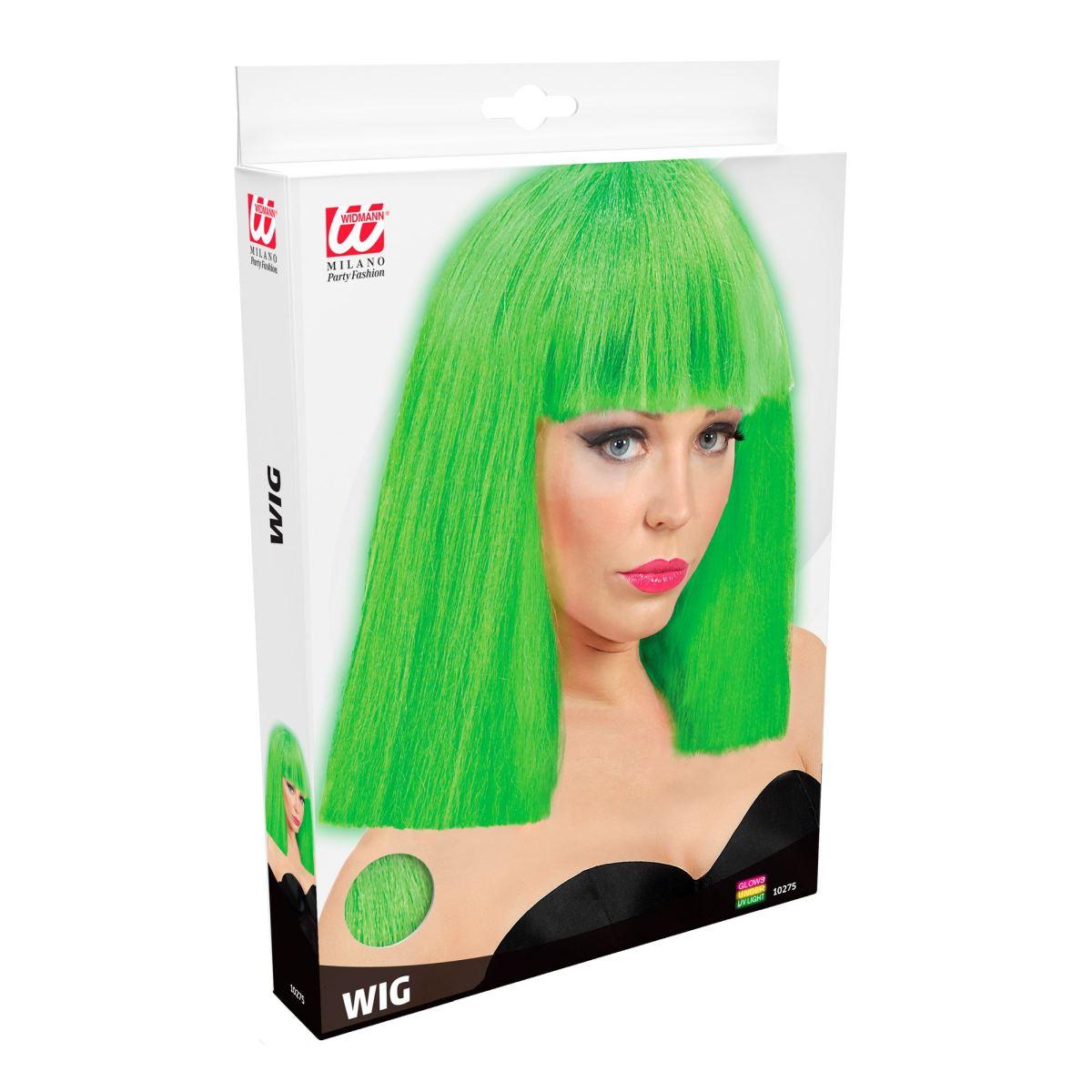 Parrucca Caschetto Verde Fluo Liscia con Frangia Show Girl |Widmann