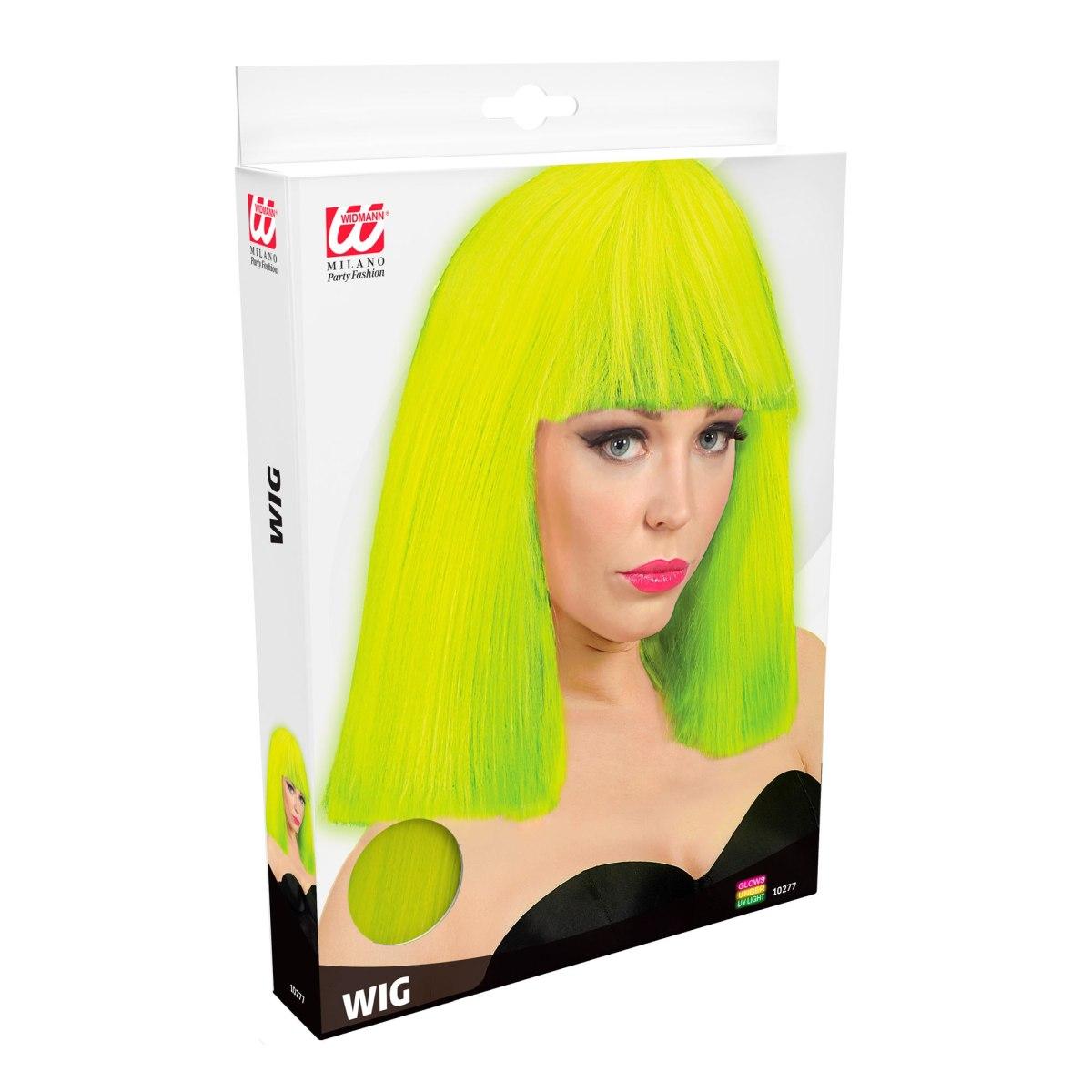 Parrucca Caschetto Giallo Fluo Liscia con Frangia Show Girl |Widmann