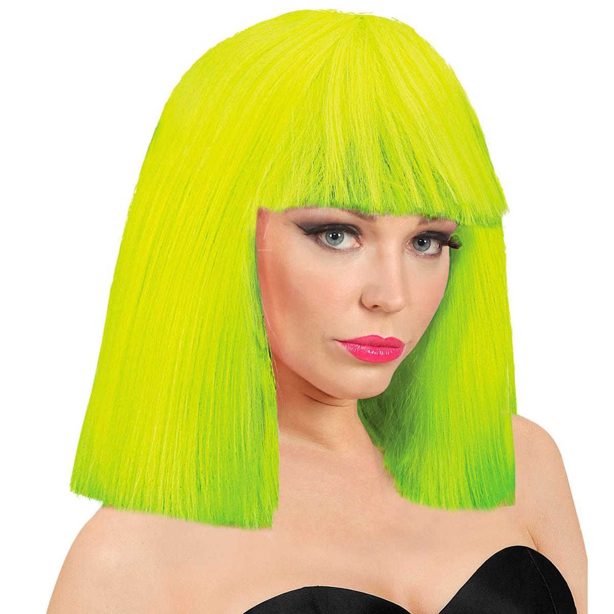 Parrucca Caschetto Giallo Fluo Liscia con Frangia Show Girl |Widmann