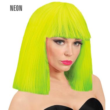 Parrucca Caschetto Giallo Fluo Liscia con Frangia Show Girl |Widmann