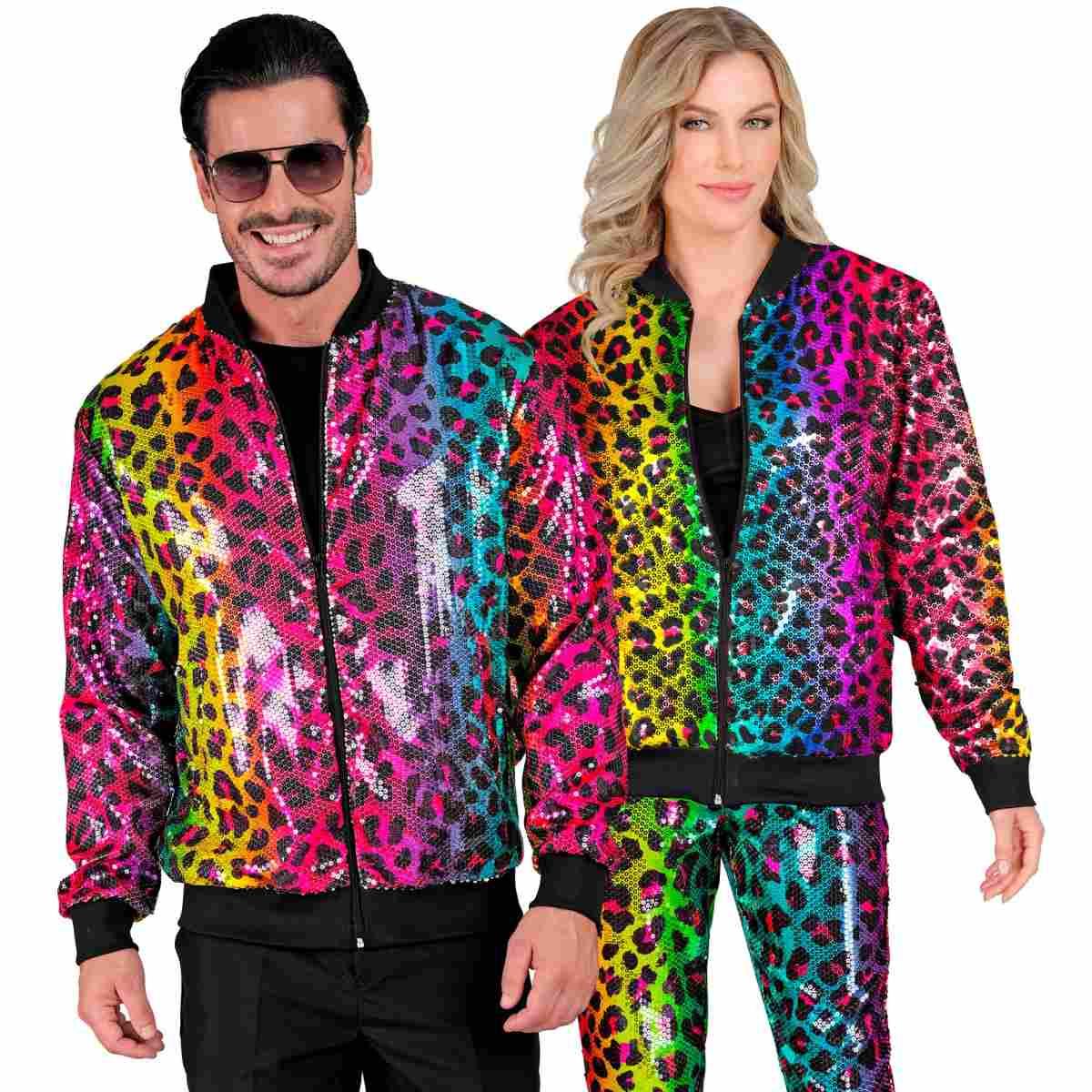 Giubbino Bomber Party Disco Leopardato Animalier Arcobaleno |Widmann