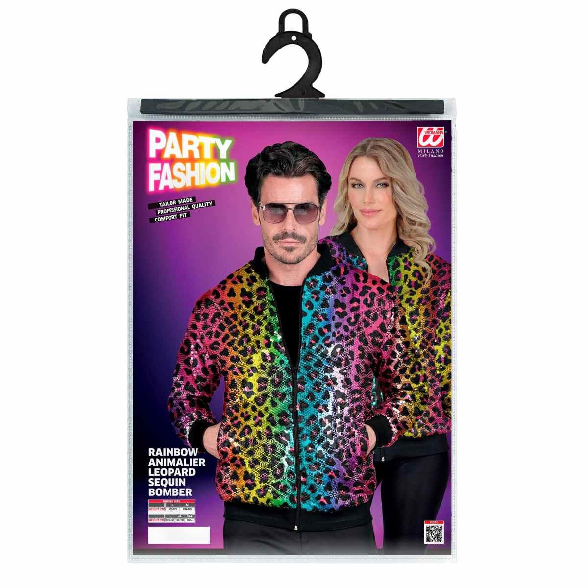 Giubbino Bomber Party Disco Leopardato Animalier Arcobaleno |Widmann