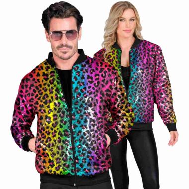 Giubbino Bomber Party Disco Leopardato Animalier Arcobaleno |Widmann