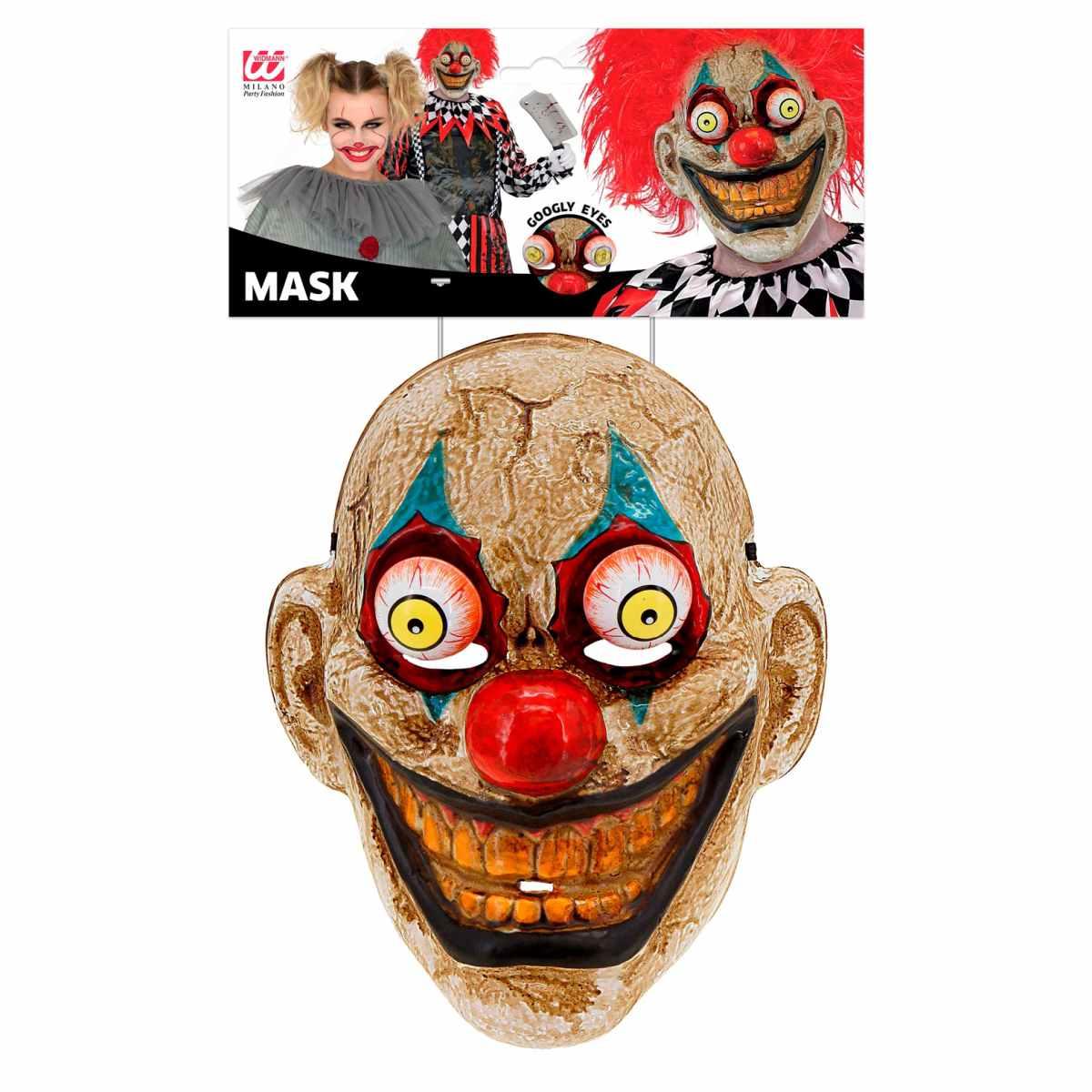 Maschera Viso PVC Horror Clown con Occhi Spalancati |Widmann