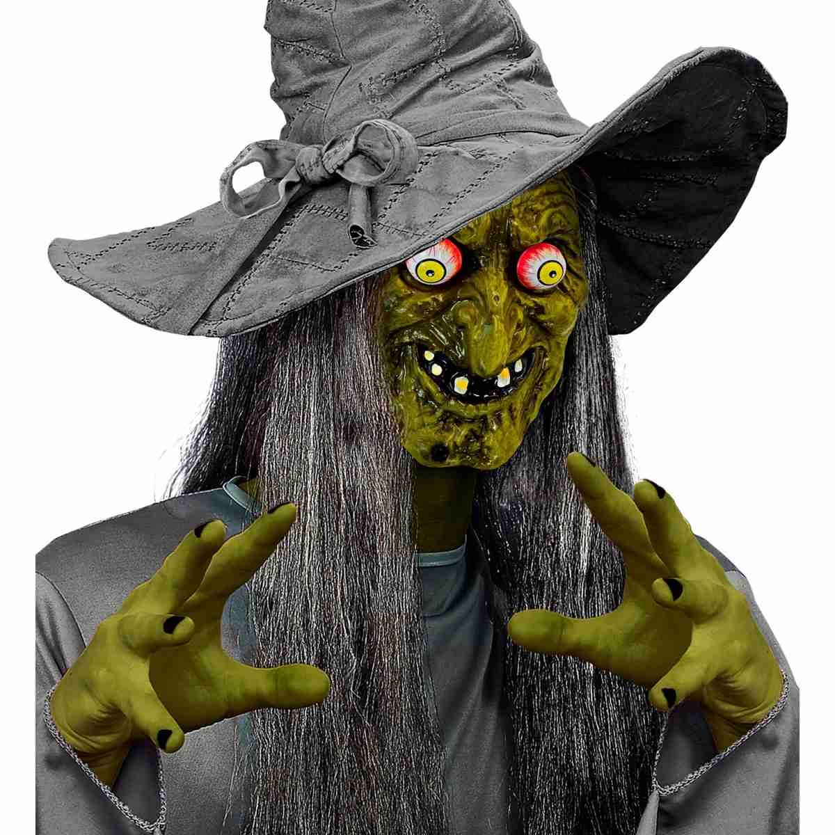 Maschera Viso PVC Horror Strega con Occhi Spalancati |Widmann
