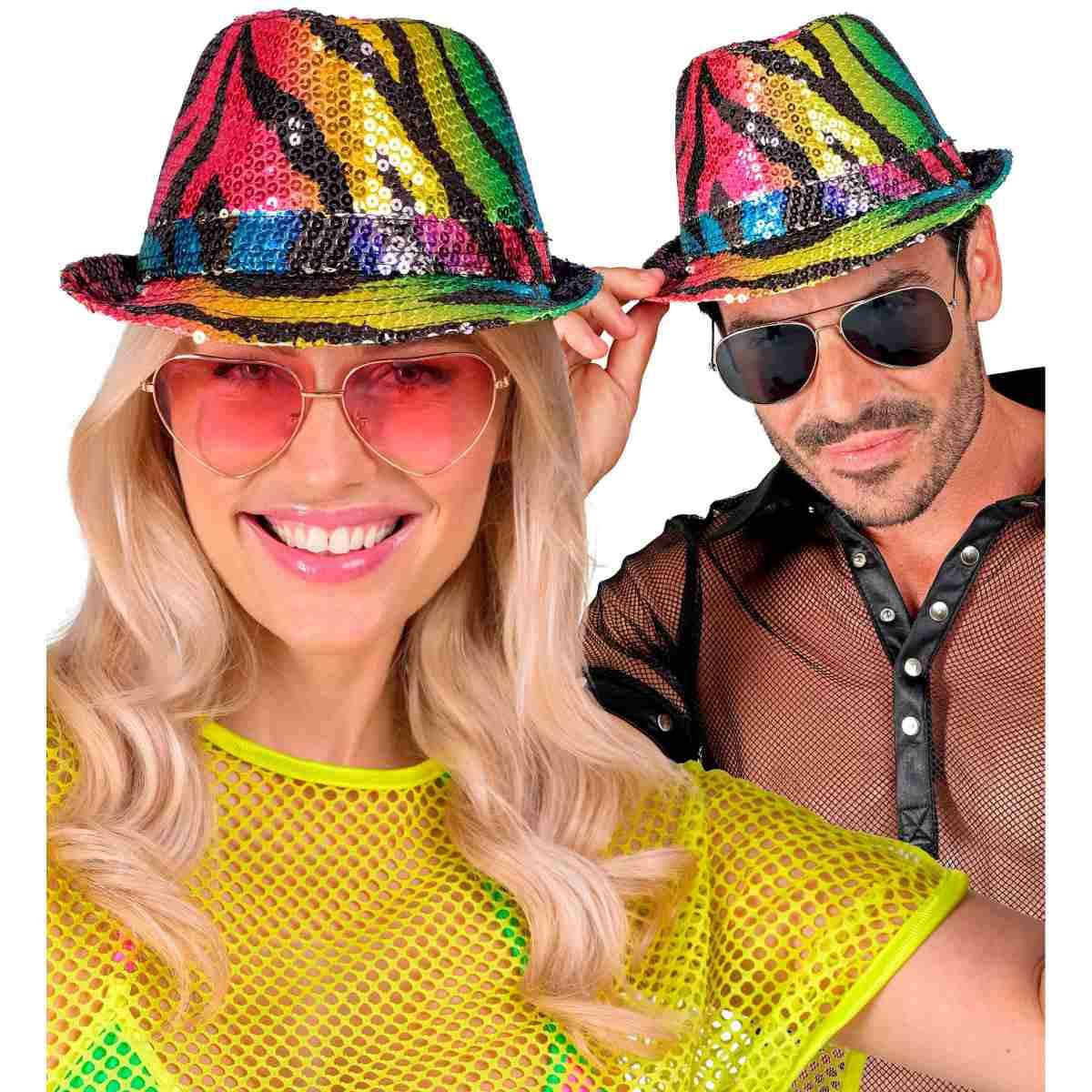 Cappello Borsalino Animalier Zebrato Paillettes Multicolor |Widmann