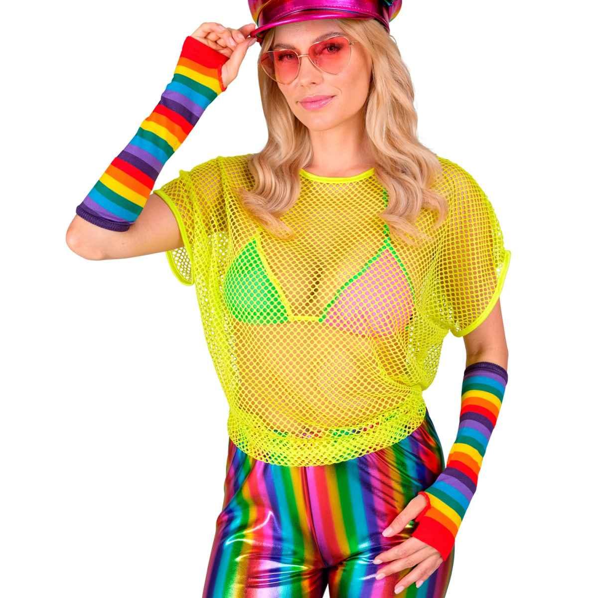 Guanti Lunghi Arcobaleno Multicolor Senza Dita cm.33 |Widmann