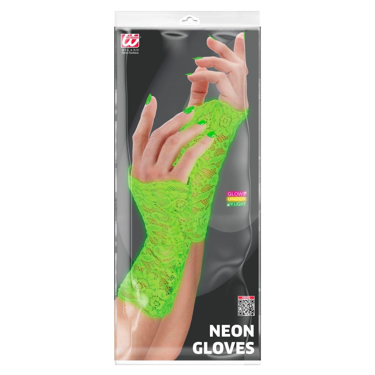 Guanti Corti Pizzo Verde Fluo |Widmann