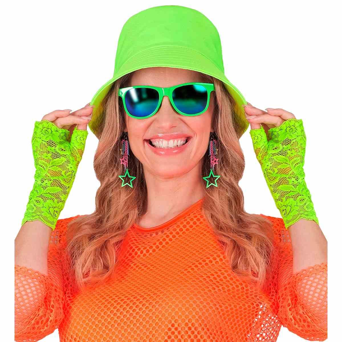 Guanti Corti Pizzo Verde Fluo |Widmann