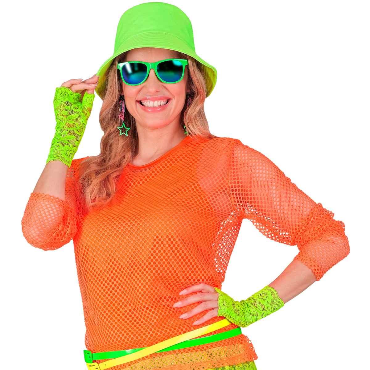 Guanti Corti Pizzo Verde Fluo |Widmann