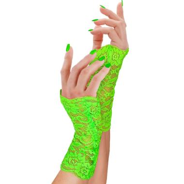 Guanti Corti Pizzo Verde Fluo |Widmann