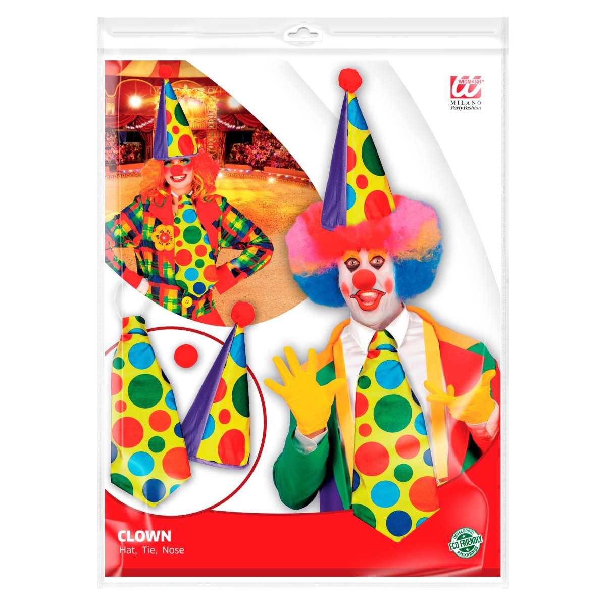 Clown Cappello Cravatta Naso Set pz.3 |Widmann